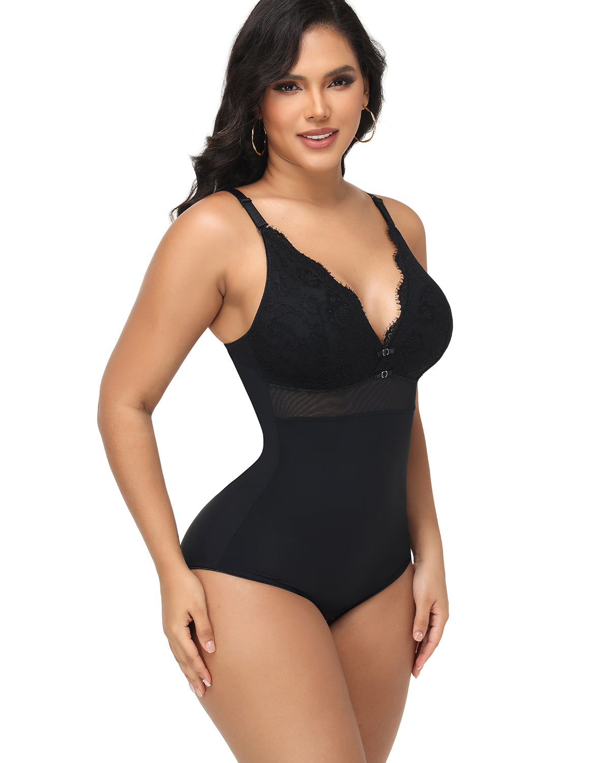 Shapshe® Lace Panel Deep V Bodysuit Shapewear