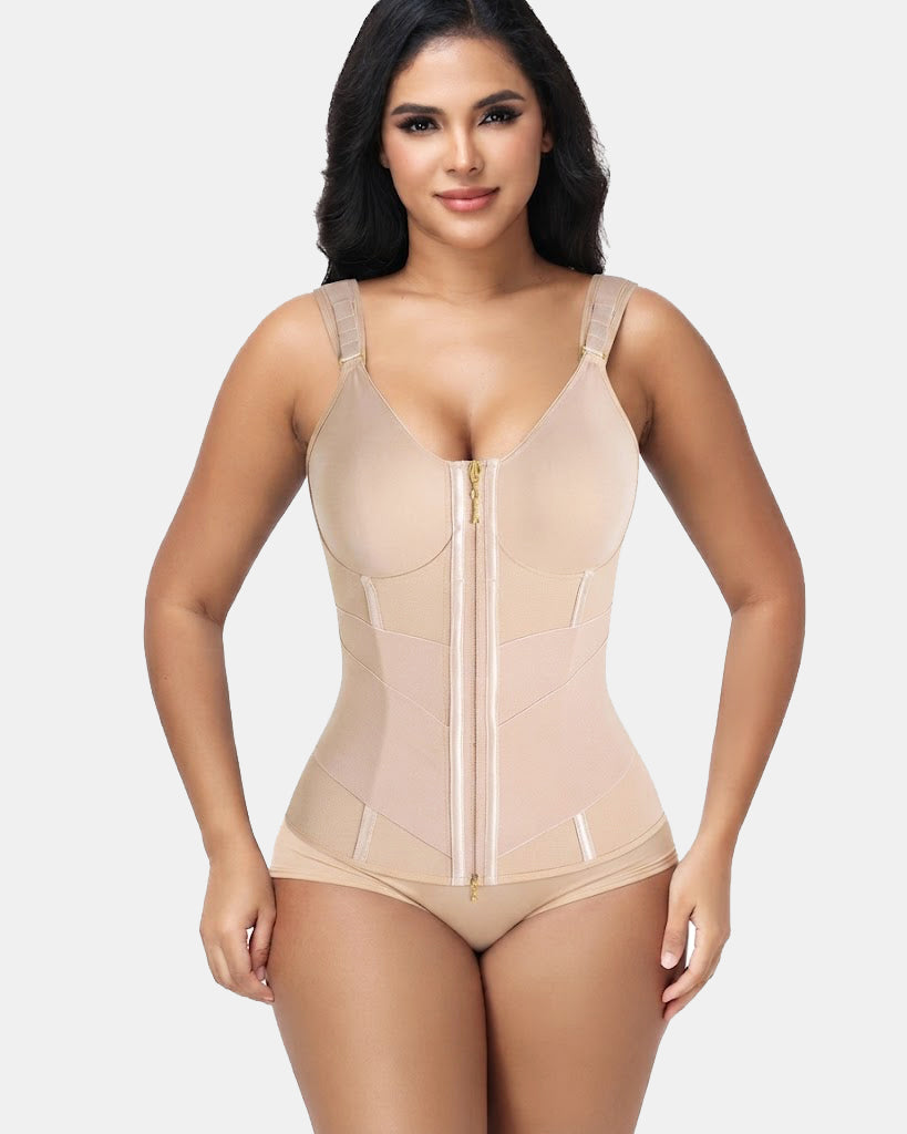 Double Compression Wide Adjustable Strap Waist Trainer Zipper Shaping Vest