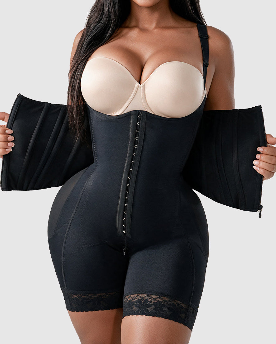 Double Compression Steel Mid-Thigh Shapewear with Boned Corset Faja