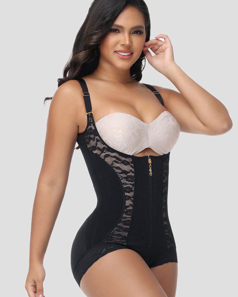 Shapshe® Fajas Colombianas Open Bust Lace Patchwork Body Shaper