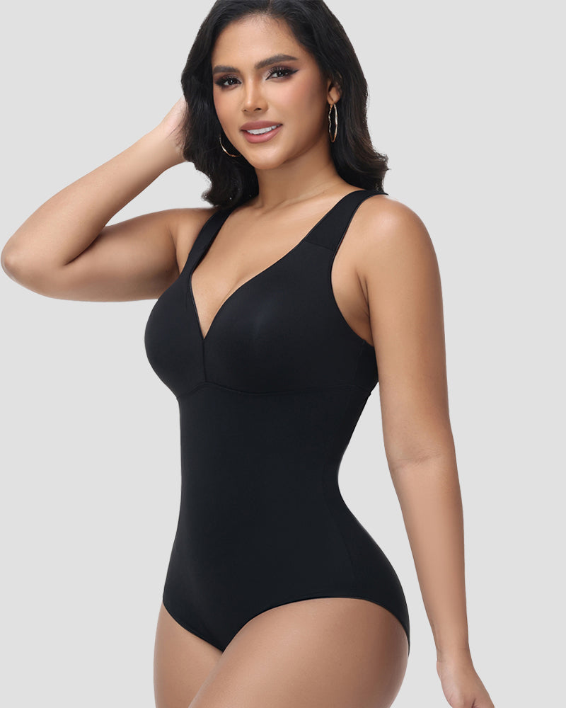 Shapshe® Wide Straps V Neck Tummy Tuck Shapewear Bodysuit