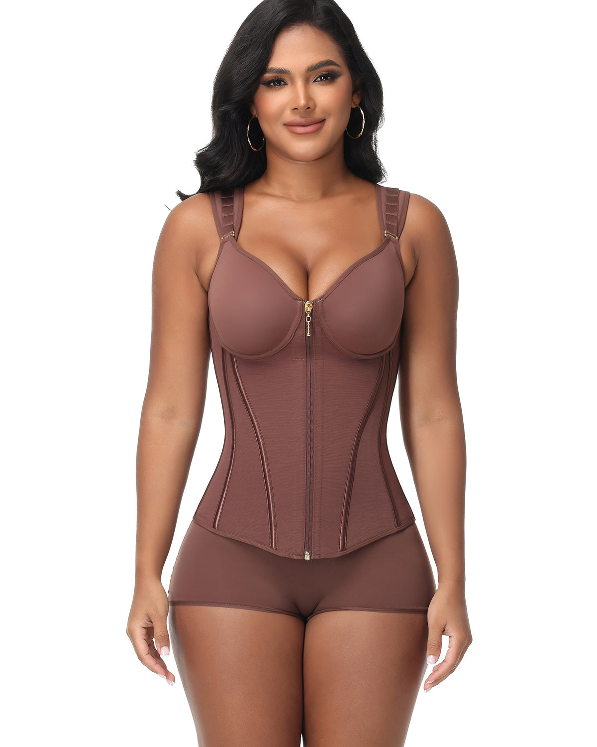 V Neck Underwire Cup Wide Adjustable Strap Zipper Waist Trainer Shaping Vest
