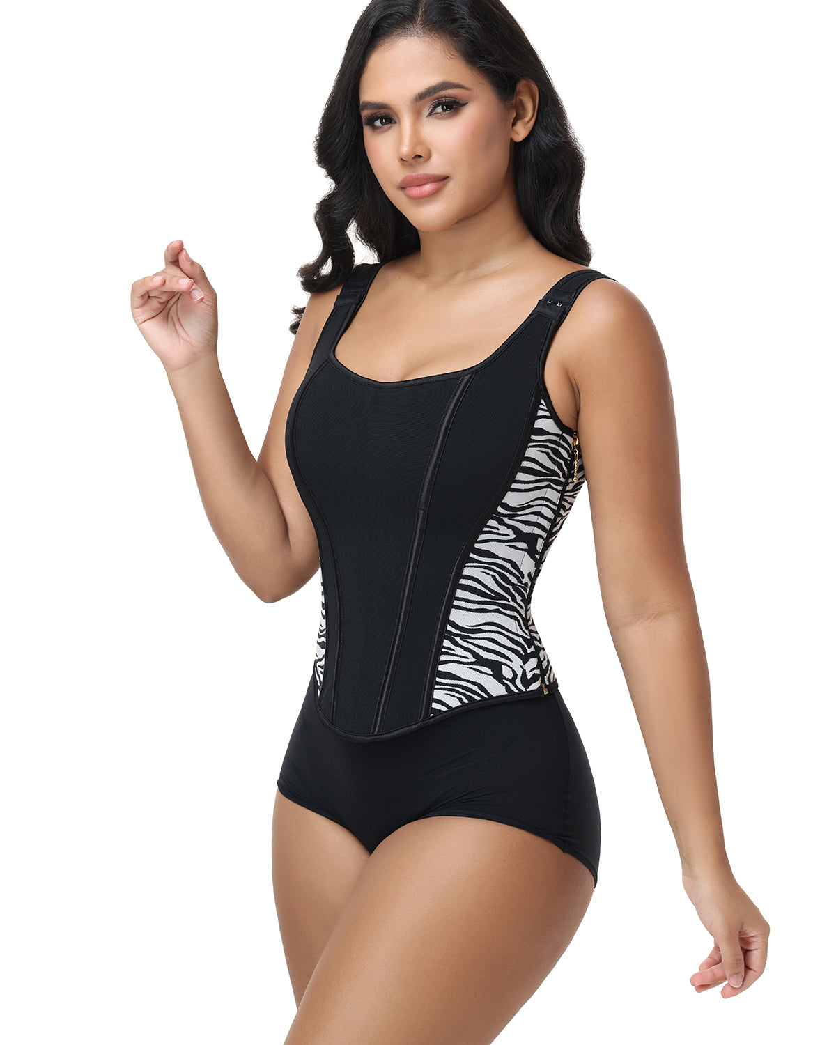 Square Neck Adjustable Strap Zebra Print Tummy Control Waist Trainer Vest