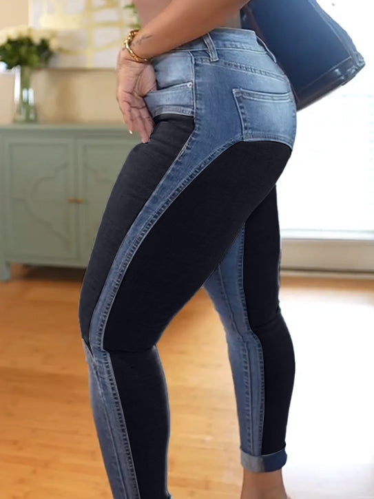 Trendy Contrasting Colors Patchwork Sexy Hip Lift Skinny Jeans - By Qivii