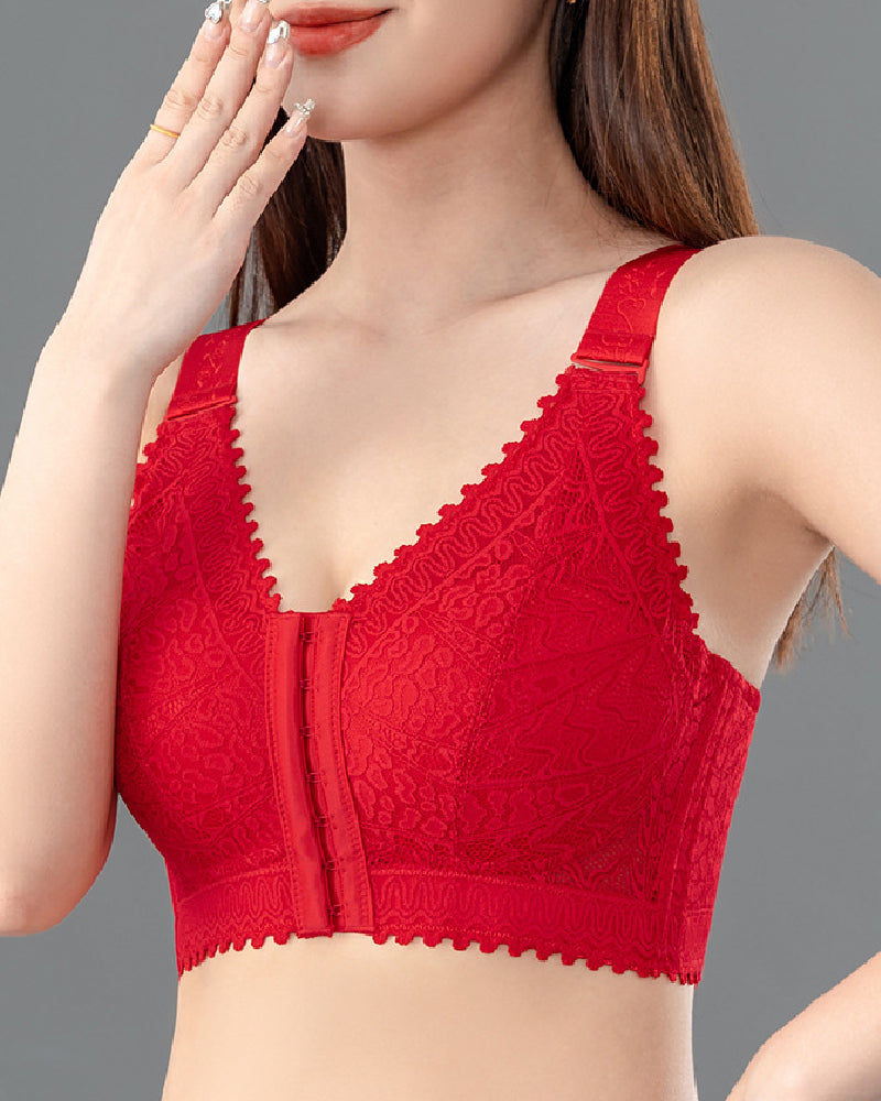 Anti-sagging Thin Minimizer Bras Full Cup Front Buckle Adjustable Wireless Lace Bra