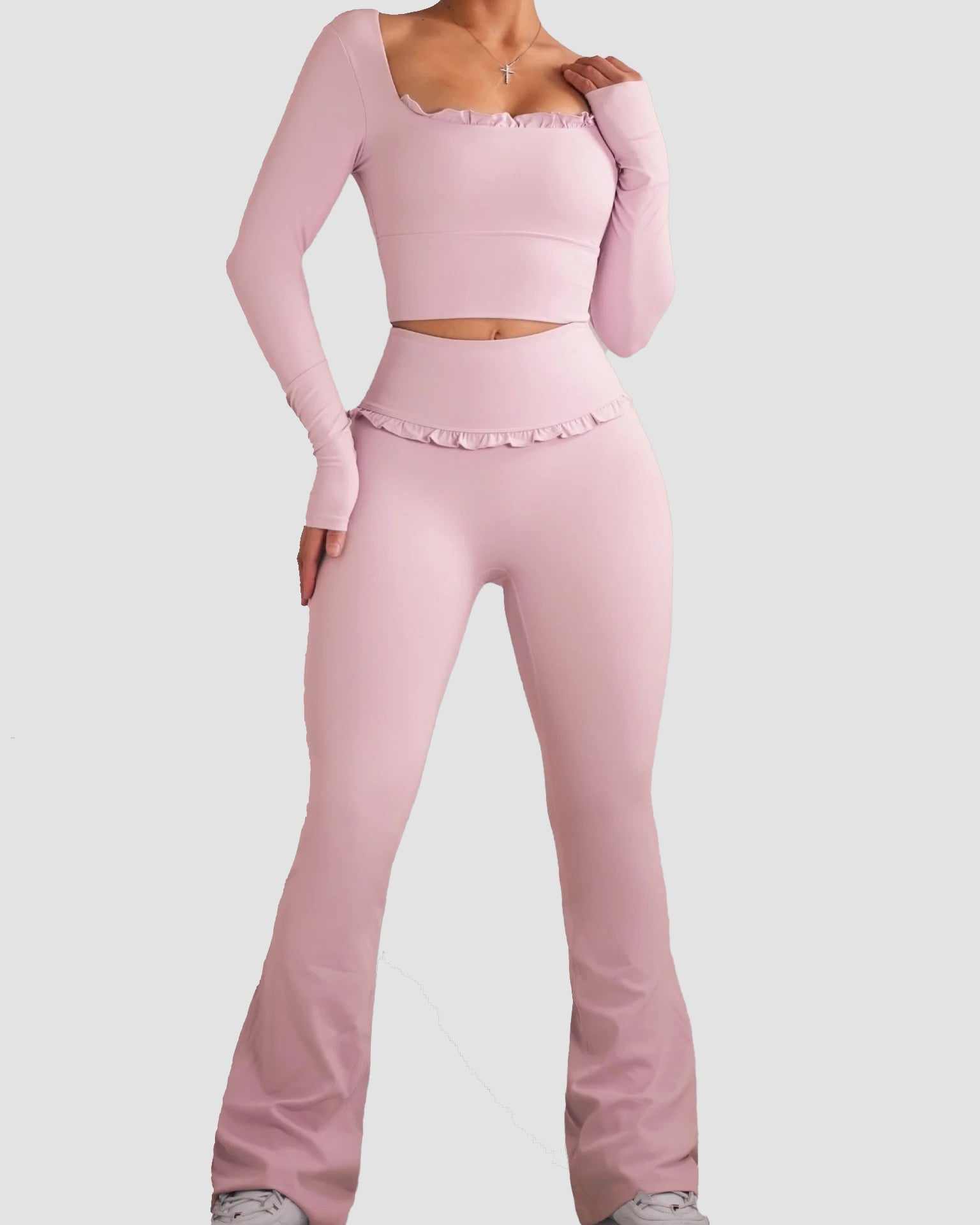 Ballet Ruffle Sports Tight-Fitting Height Elasticity Fitness Yoga Set - By Qivii
