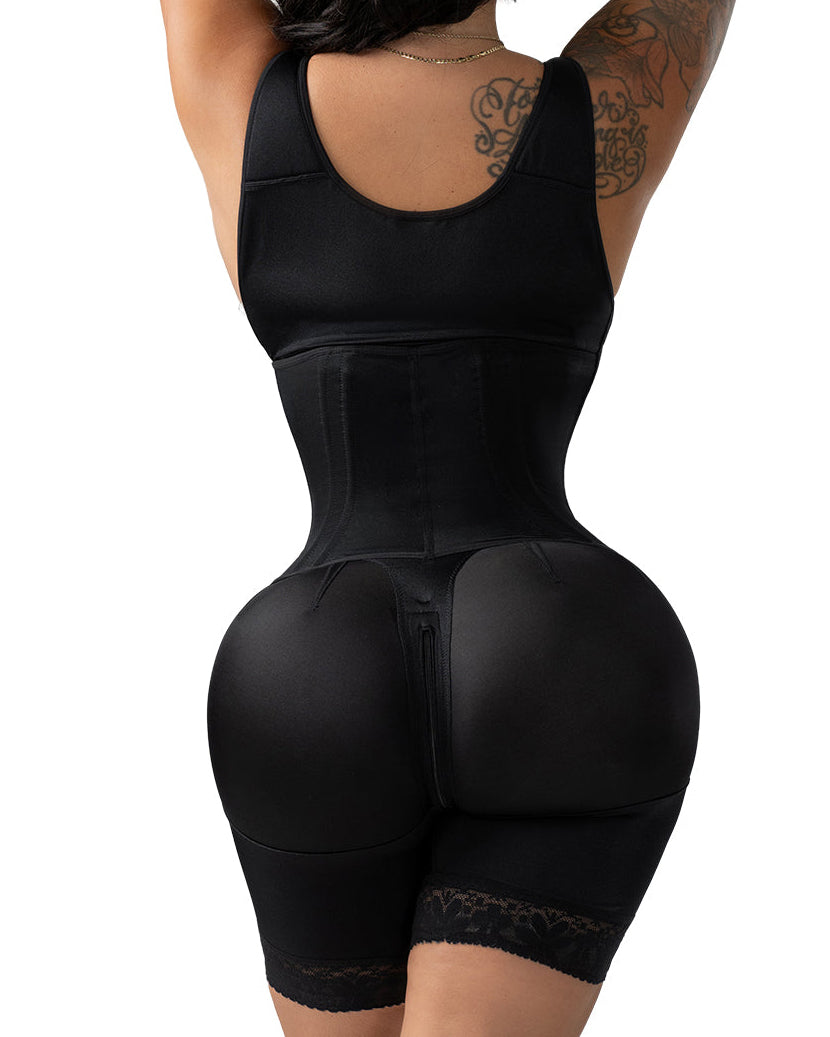 Double Compression Steel Mid-Thigh Shapewear with Boned Corset Faja