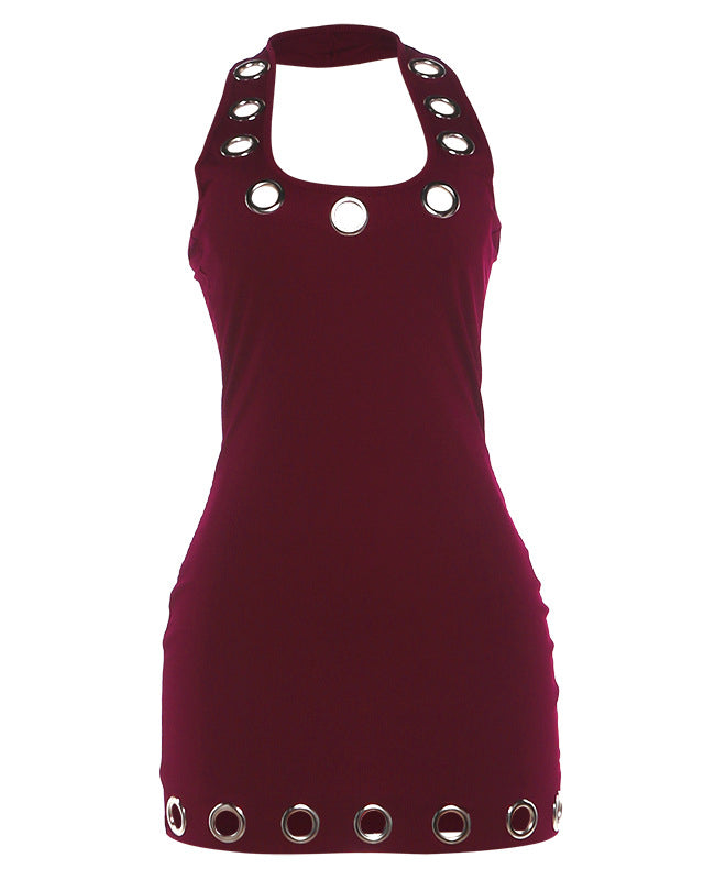 Bandage Halter Grommet Mini Dress - By Qivii