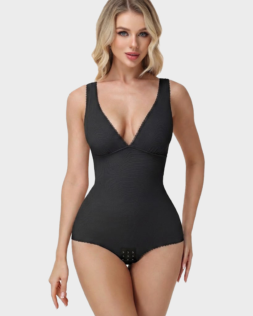 V Neck Lace Trim Sleeveless Bodysuit Tummy Control Butt Lifting Shaper
