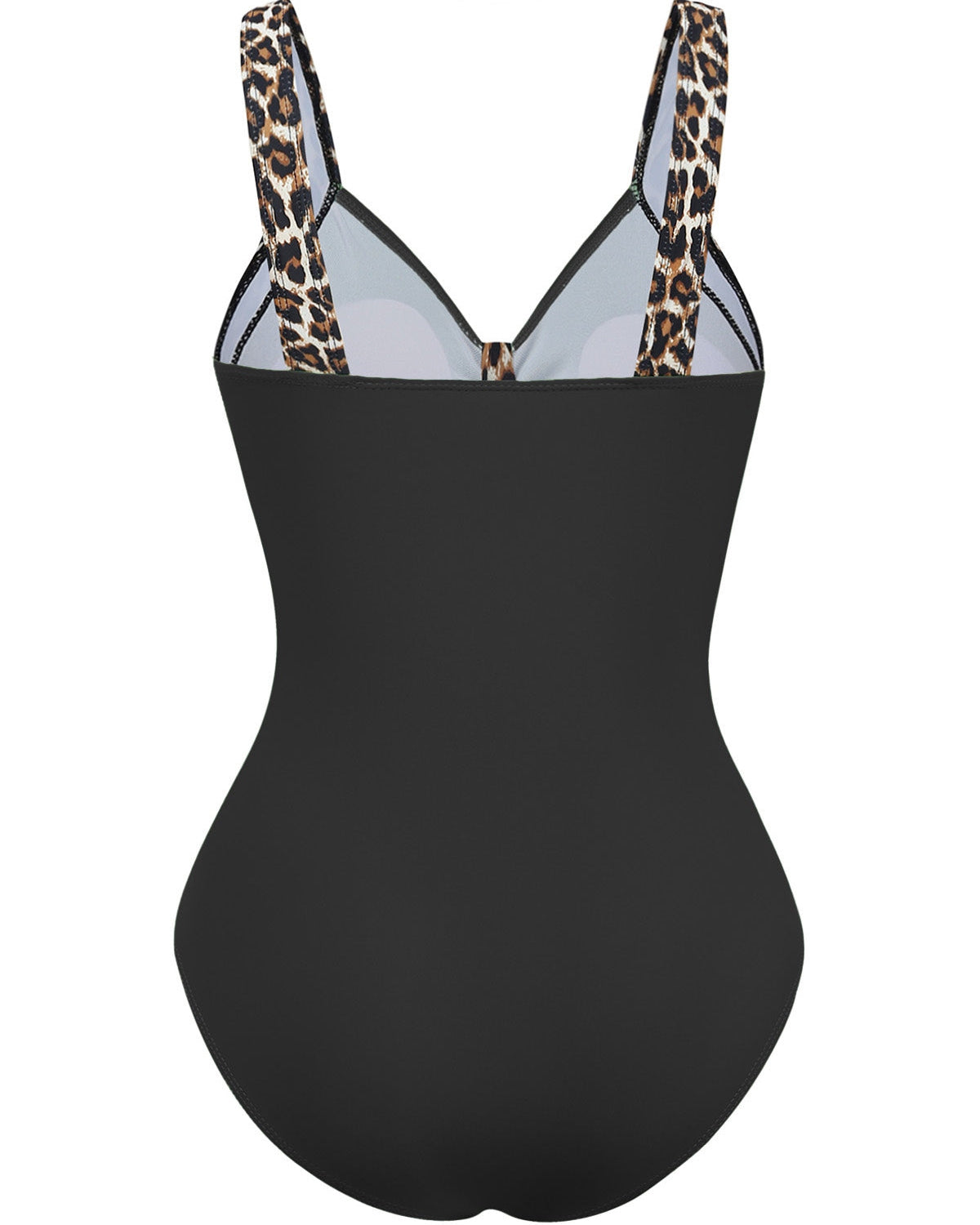 Leopard Patchwork Ruched V Neck Wide Strap One Piece Swimsuit - By Qivii