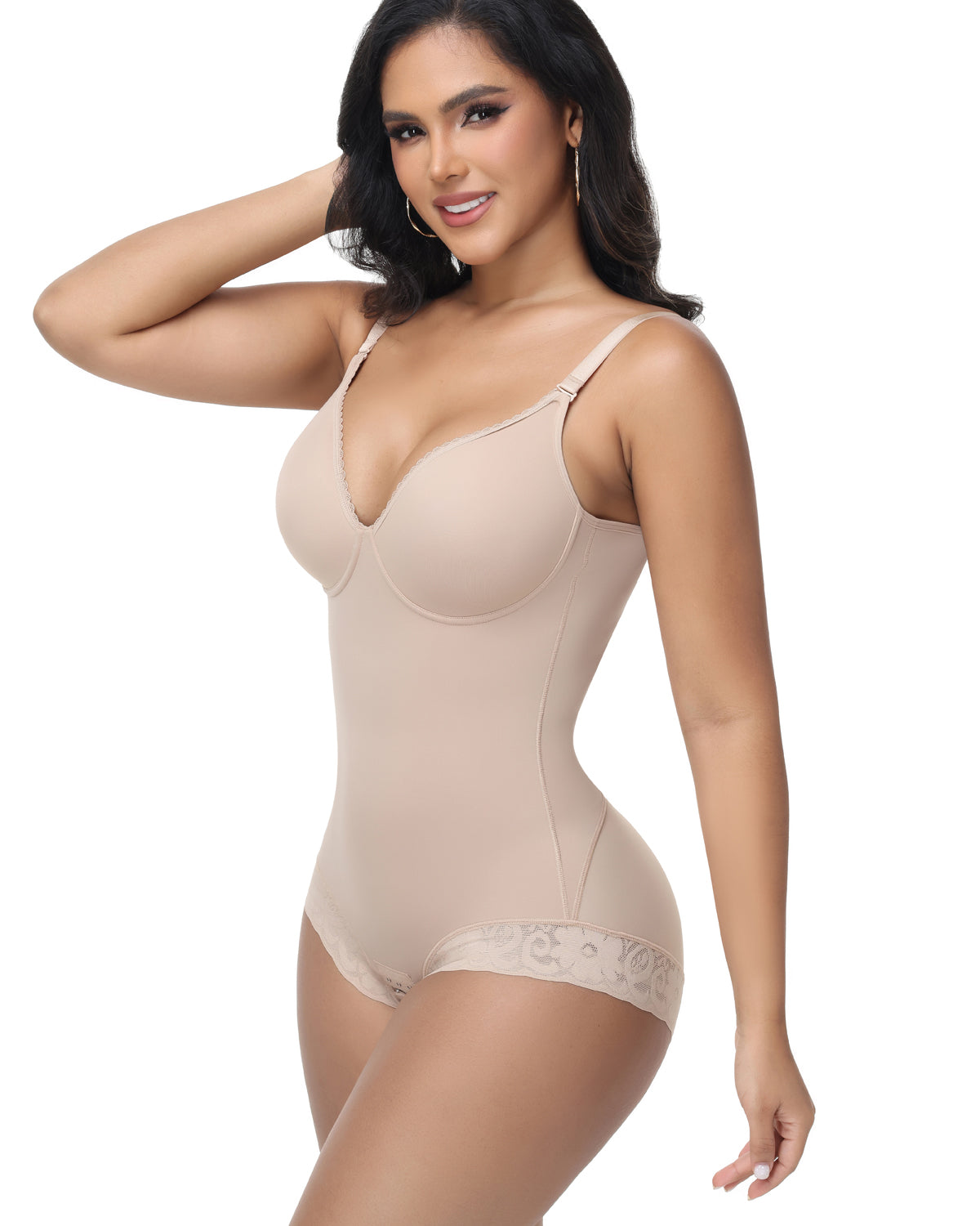 Shapshe® Lace Trimmed Built In Bra Tummy Tuck Shapewear Bodysuit
