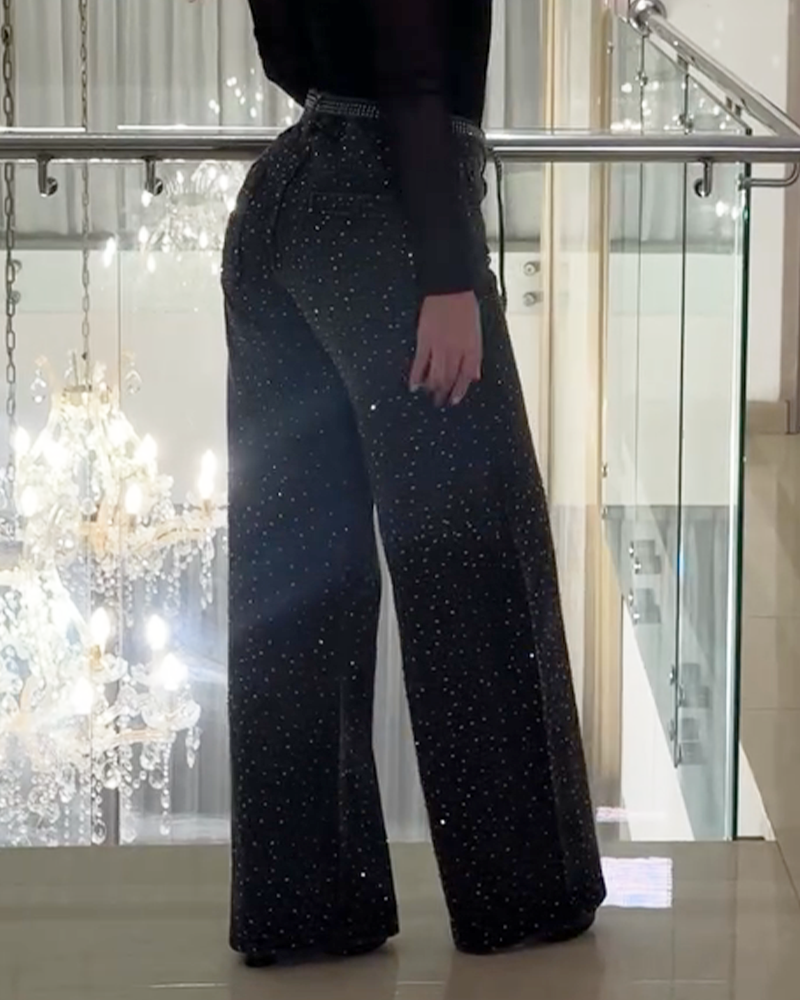 Fashionable Washed Mid Waist Diamond Studded Straight Leg Jeans - By Qivii