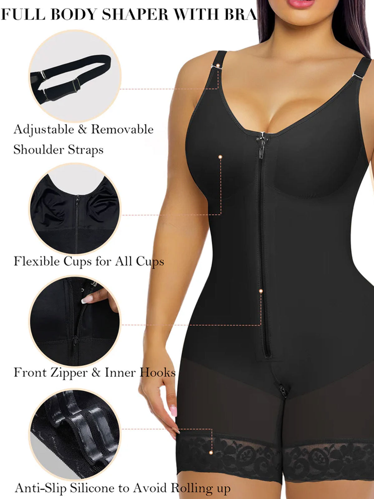 Shapshe® Fajas Colombianas Smooth Zipper Postpartum Tummy Control Shapewear