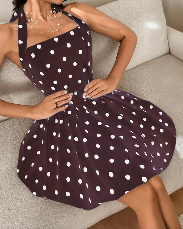 Halter Polka Dot Bubble Mini Dress - By Qivii