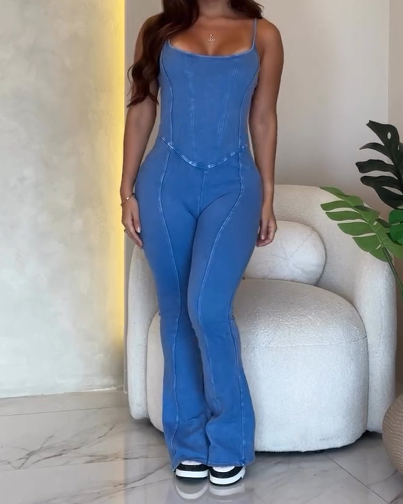 Shapshe® Sexy Suspenders Sleeveless Flared Jumpsuit With Back Zipper - By Qivii
