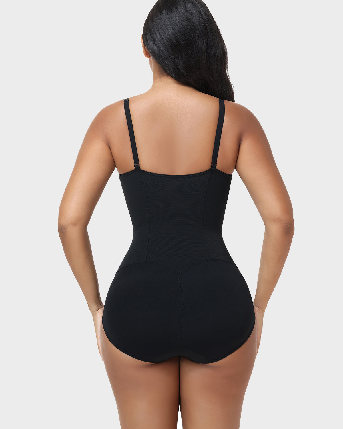 V Neck Double Thin Strap Leather Lace Up Tummy Control Bodysuit
