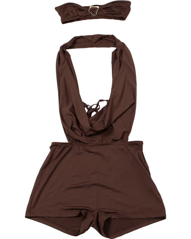 Solid Color Sexy Halter Cutout Back Short Bodycon Romper - By Qivii