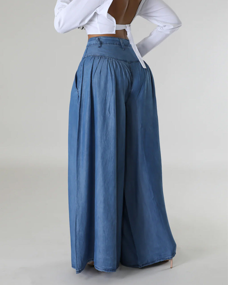 Trendy Casual High Waisted Wide Leg Jeans for Women - By Qivii