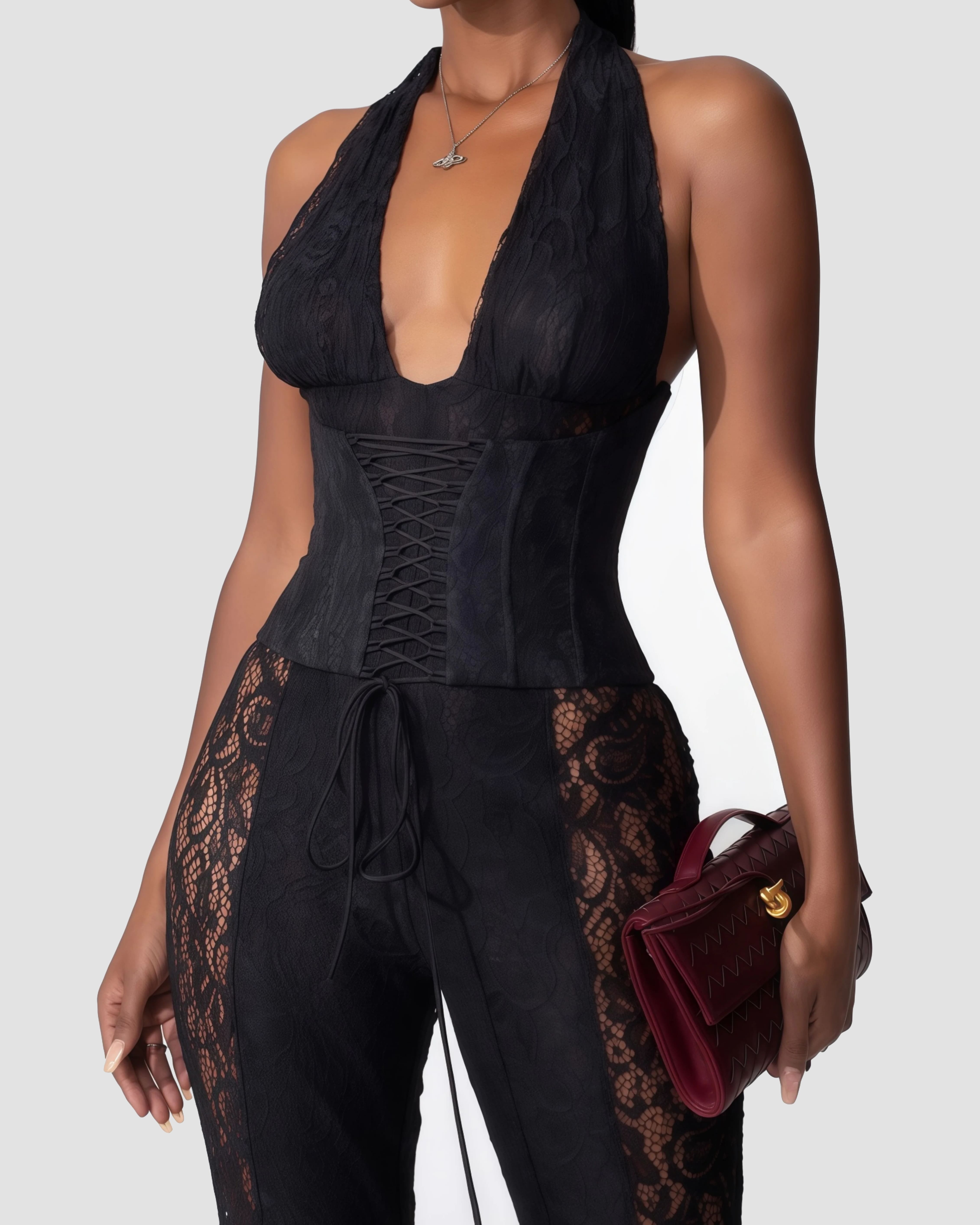 Sexy Lace Corset Jumpsuit - By Qivii