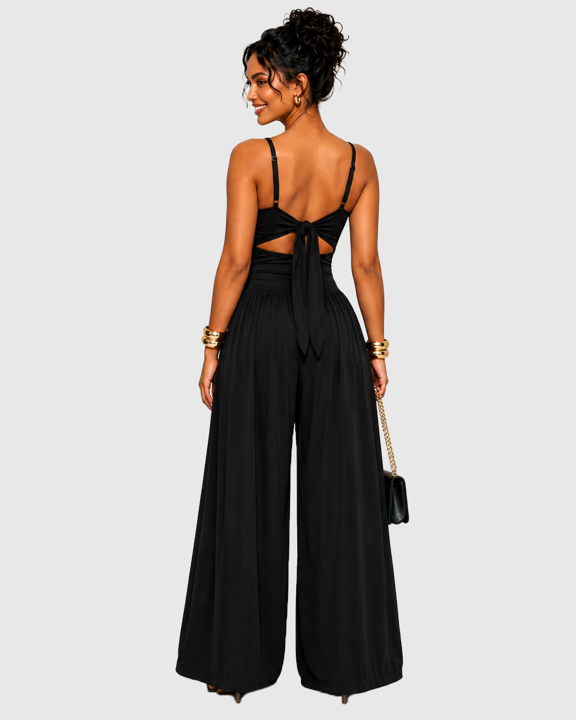 Solid Color Cut-out Cami Backless Jumpsuit - By Qivii