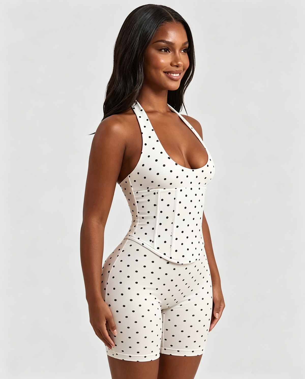 Hourglass Figure Corset Romper in Polka Dot Two Piece Set