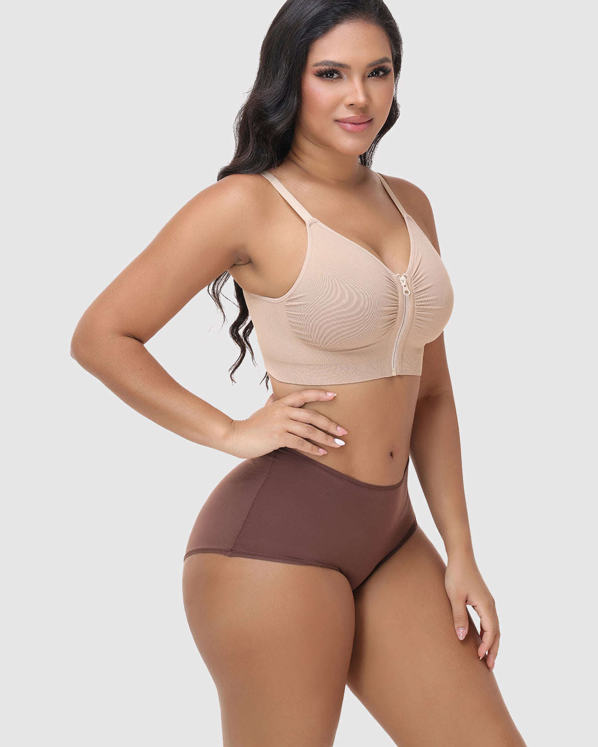 Front Zip Adjustable Strap Shaping Bra Wire Free Support Underwear
