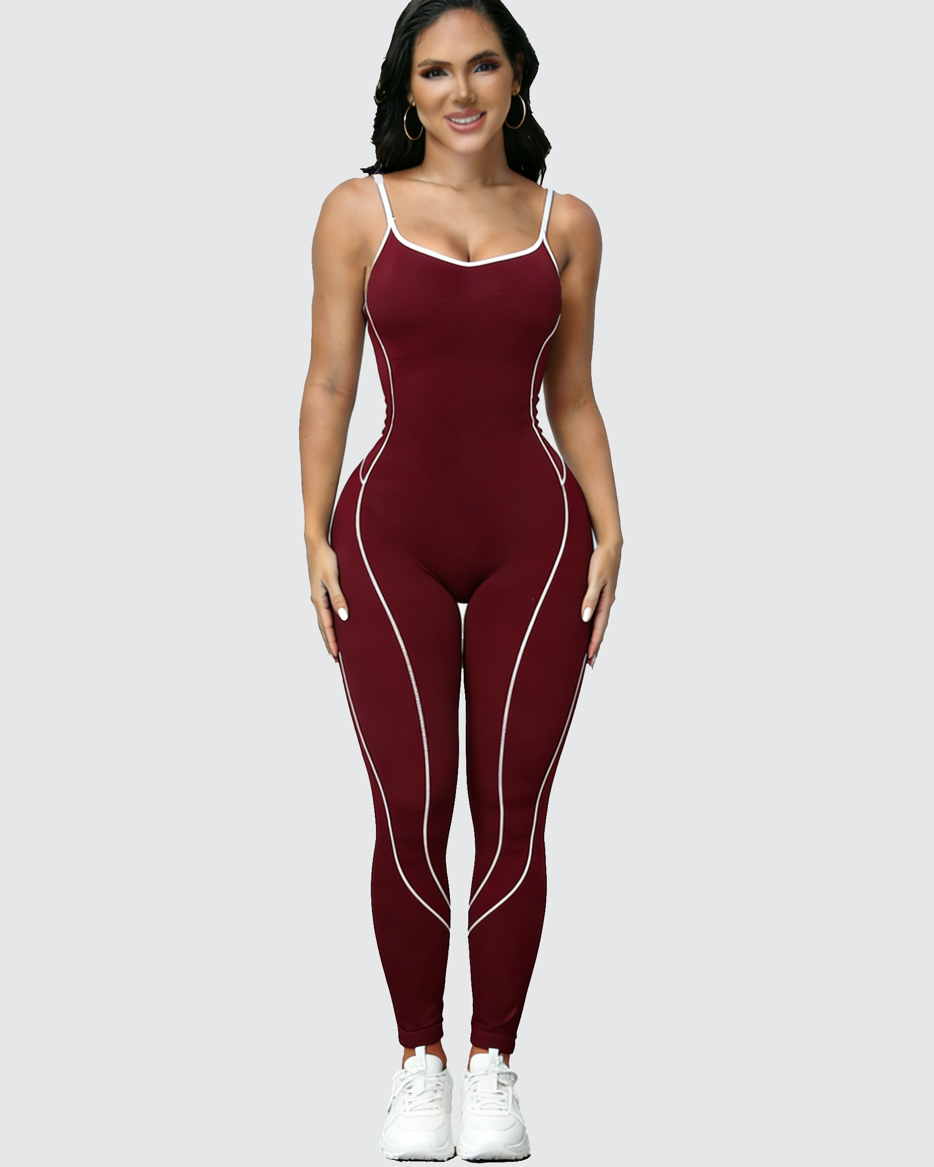 Seamless Athletic Jumpsuit Cross-Strap Color-Block Full-Length Bodysuit - By Qivii