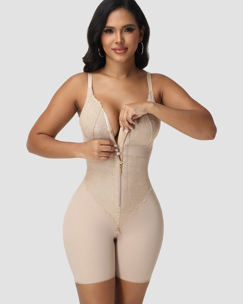 Shapshe® Lace Panel Full Body Shaper with Front Zipper