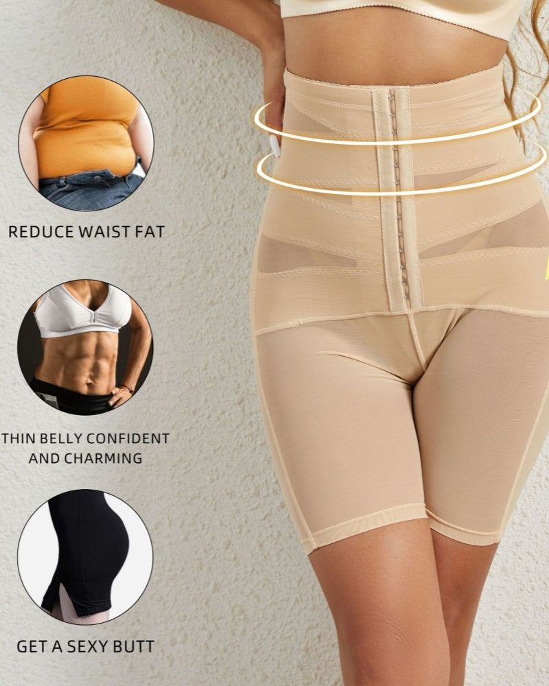 High Waist Stretchy Mesh Shaping Shorts with Adjustable Buckle - By Qivii