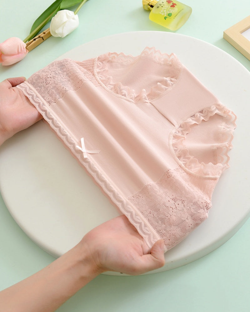 High Waisted Comfortable Cotton Breathable Panties With Lace Trim - By Qivii