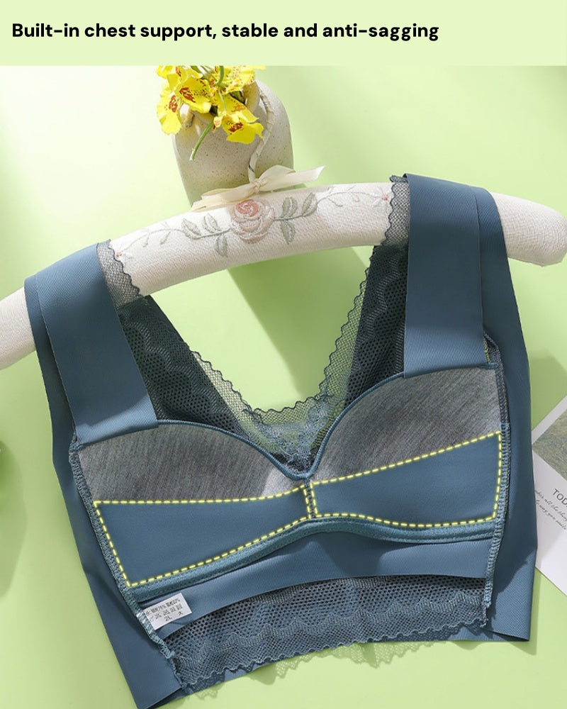 V Neck Lace Thin Anti Exposure Seamless Minimizer Vest Bra