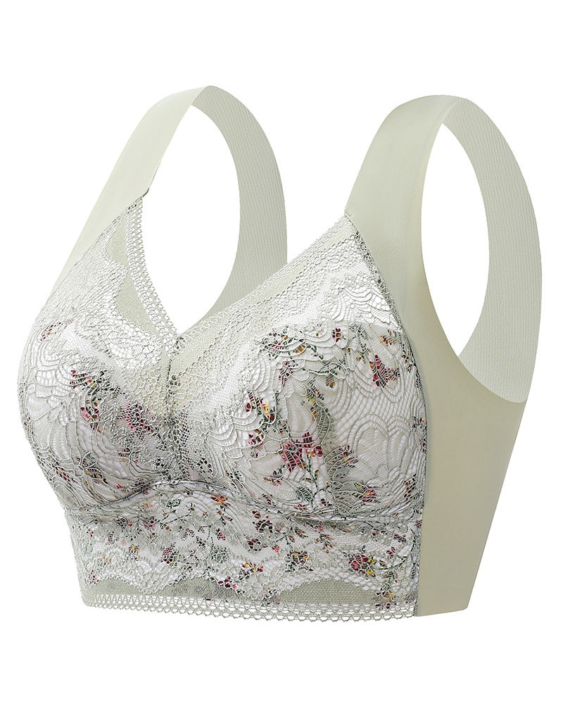 Full Coverage Elegant Floral Lace Push up Wireless Bra