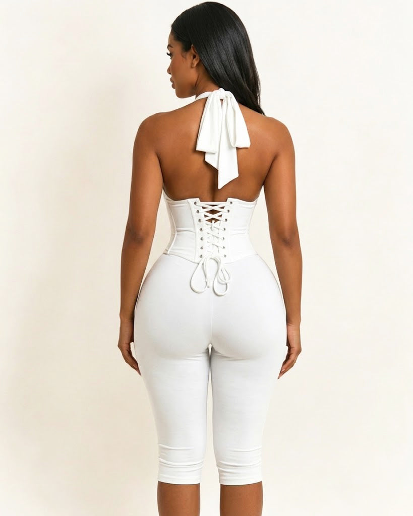 Hourglass Figure The Corset Body Shaper Waist Cincher Capri Jumpsuit Two-Piece Set - By Qivii