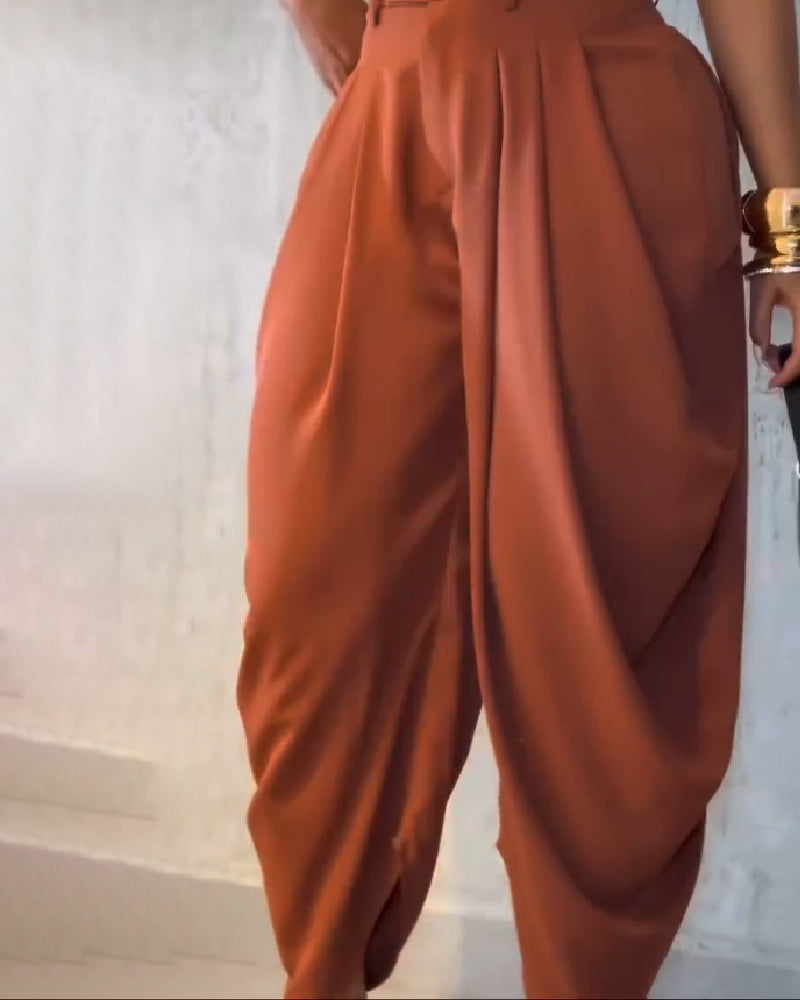 Shapshe® Leisure High Waisted Pleated Wide Leg Harem Pants - By Qivii