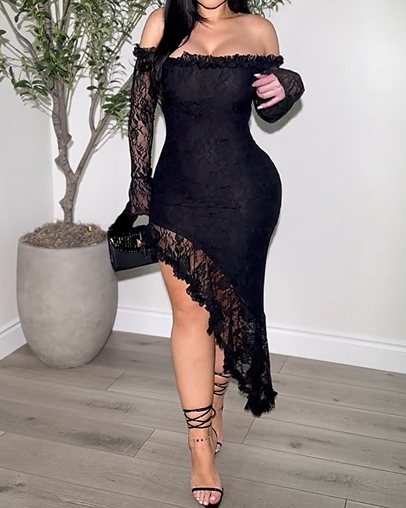 Sexy Lace Patchwork Tube top Long Sleeve Irregular Cut Bodycon Dress - By Qivii