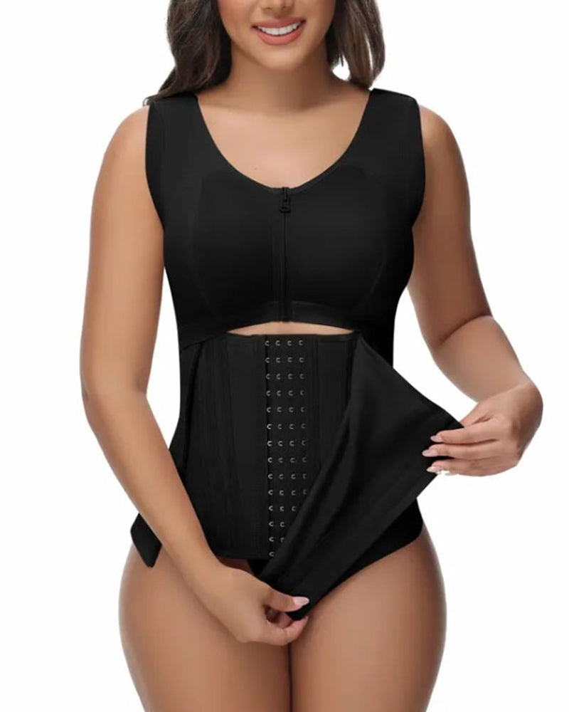 Fajas Colombianas Zipper Sleeveless Breast Wrapped Steel Bone Waist Trainer Shapewear