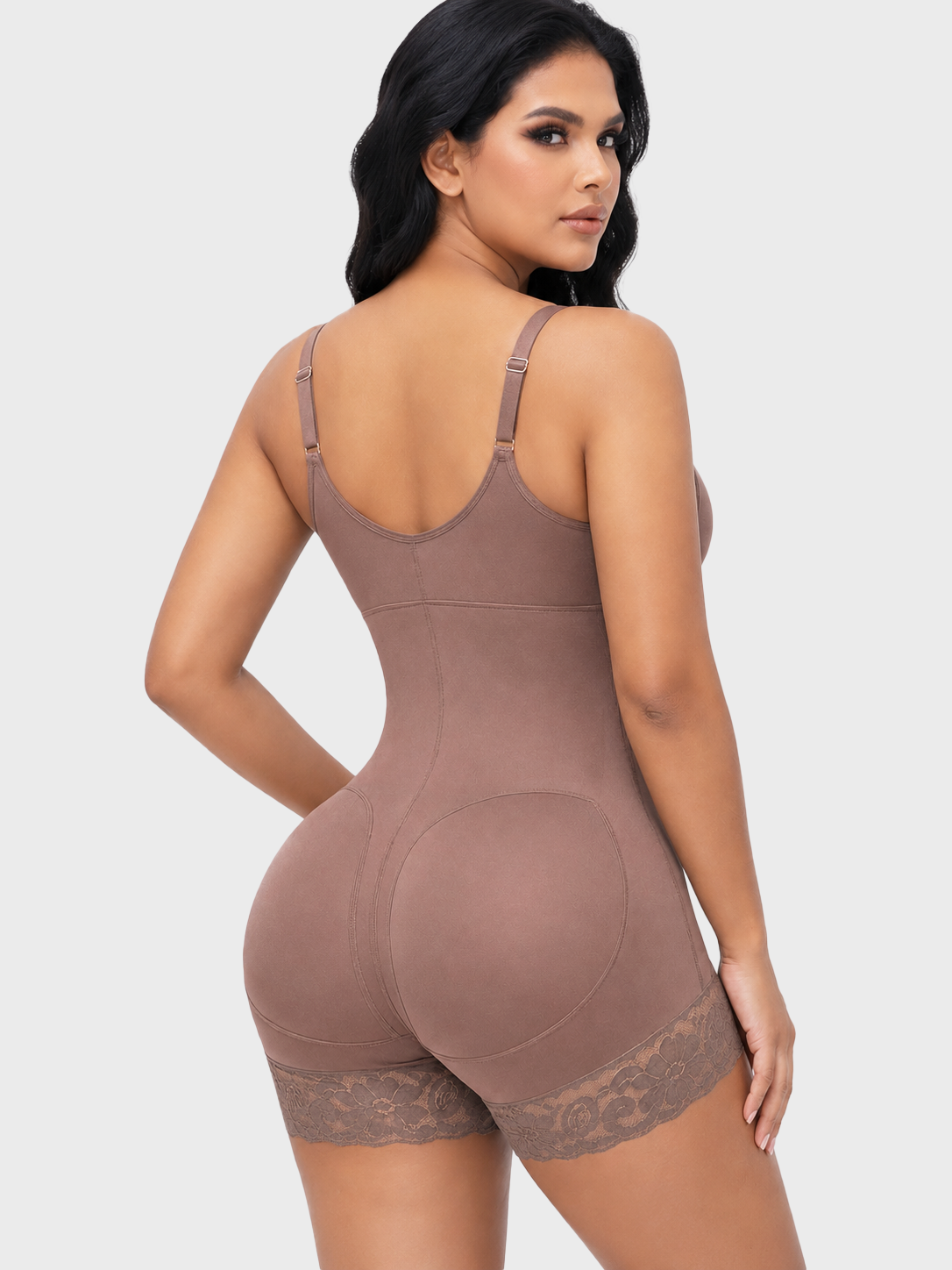 Front Zip Adjustable Strap Tummy Control Butt Lifting Bodysuit Shapewear