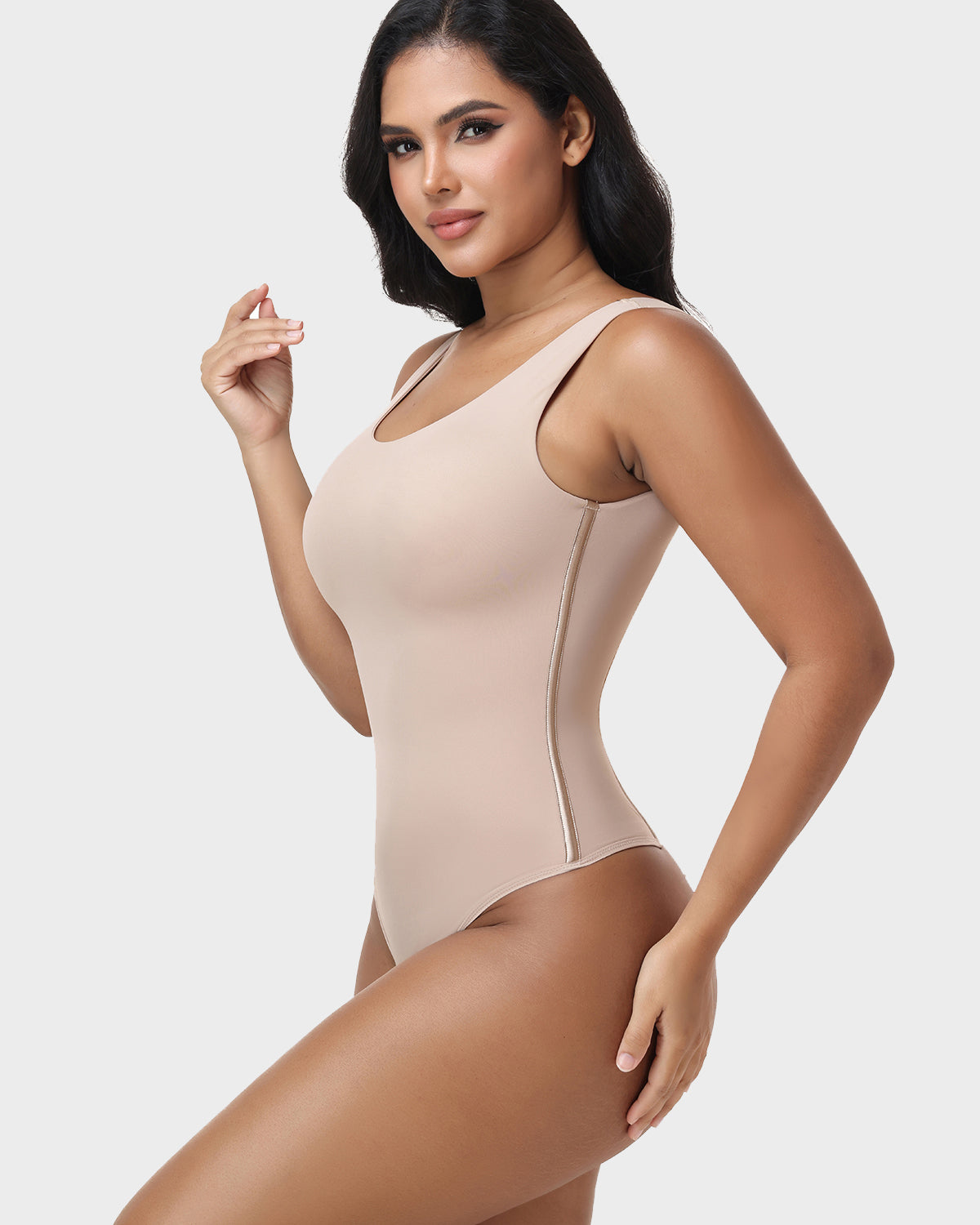 U Neck Wide Strap Back Lace Up Tummy Control Butt Lifting Bodysuit