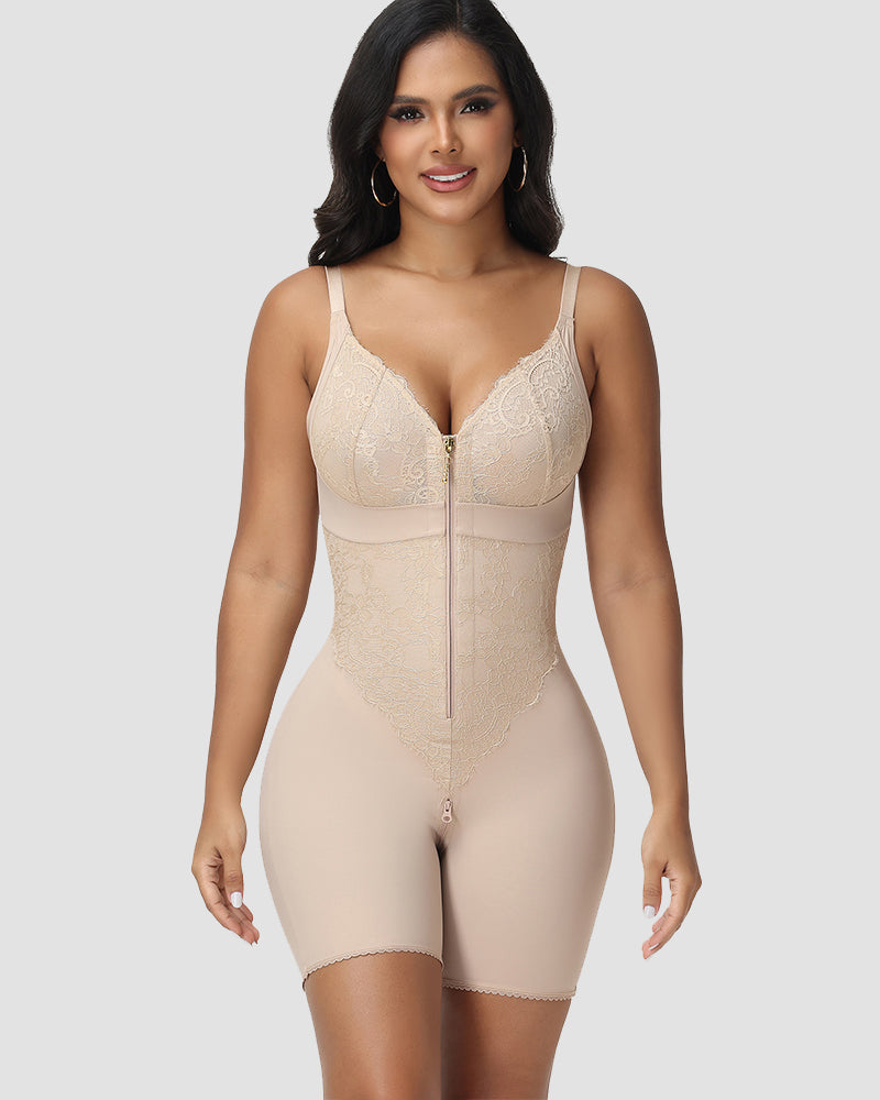 Shapshe® Lace Panel Full Body Shaper with Front Zipper