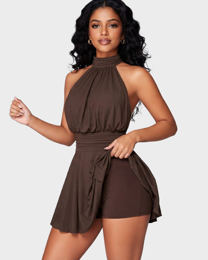 Collar Sleeveless A-Line Built-in Shorts Mini Dress - By Qivii