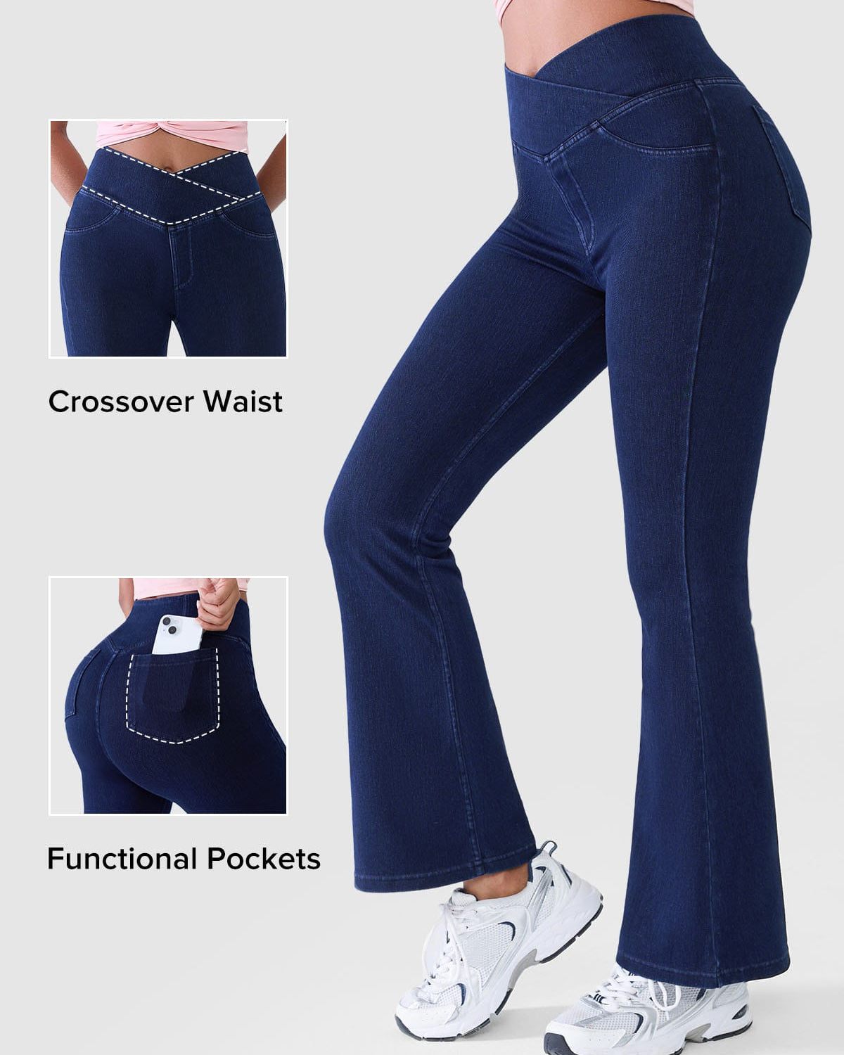 Cross V Waist Butt Lifting Stretch Denim Flare Jeans - By Qivii