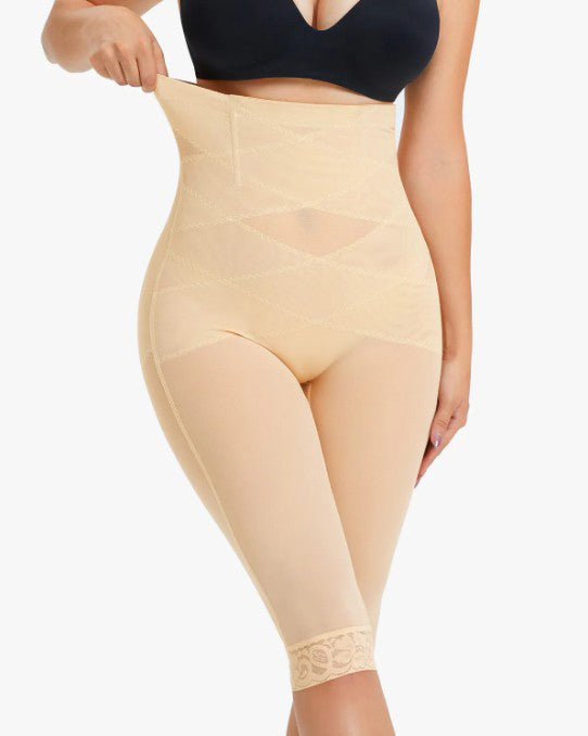 Women's High Waist Lace Trim Sheer Mesh Shapewear Shaping Pants