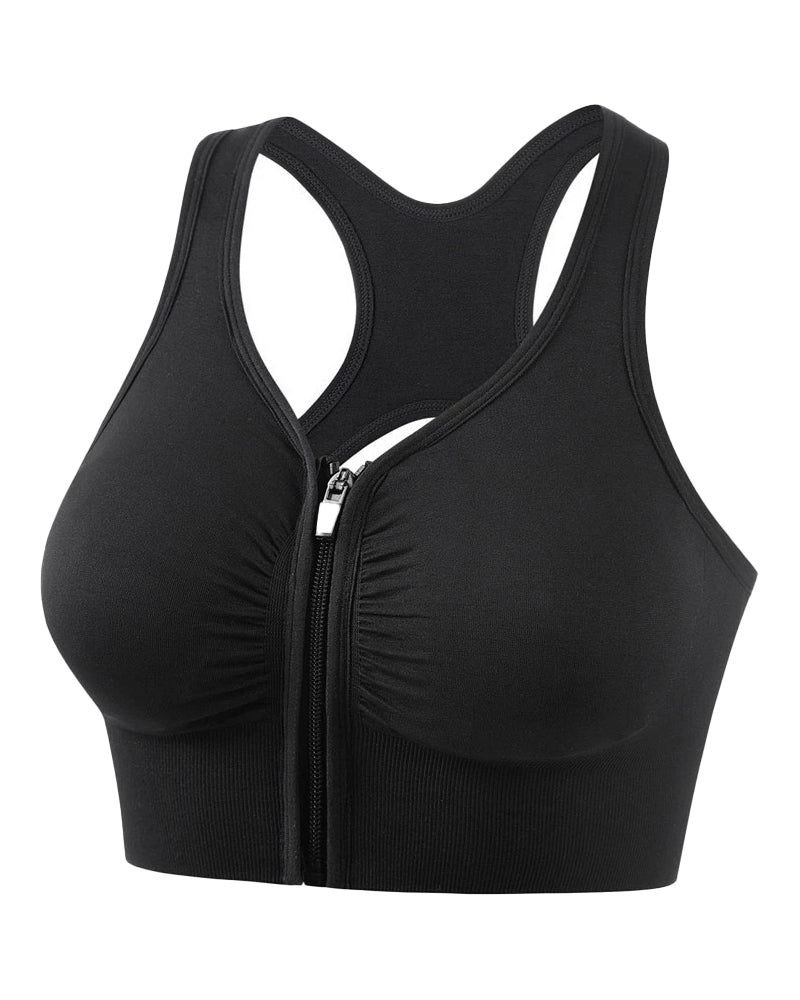 Women's Shockproof Push up Bra Hollow Back with Front Zipper - By Qivii