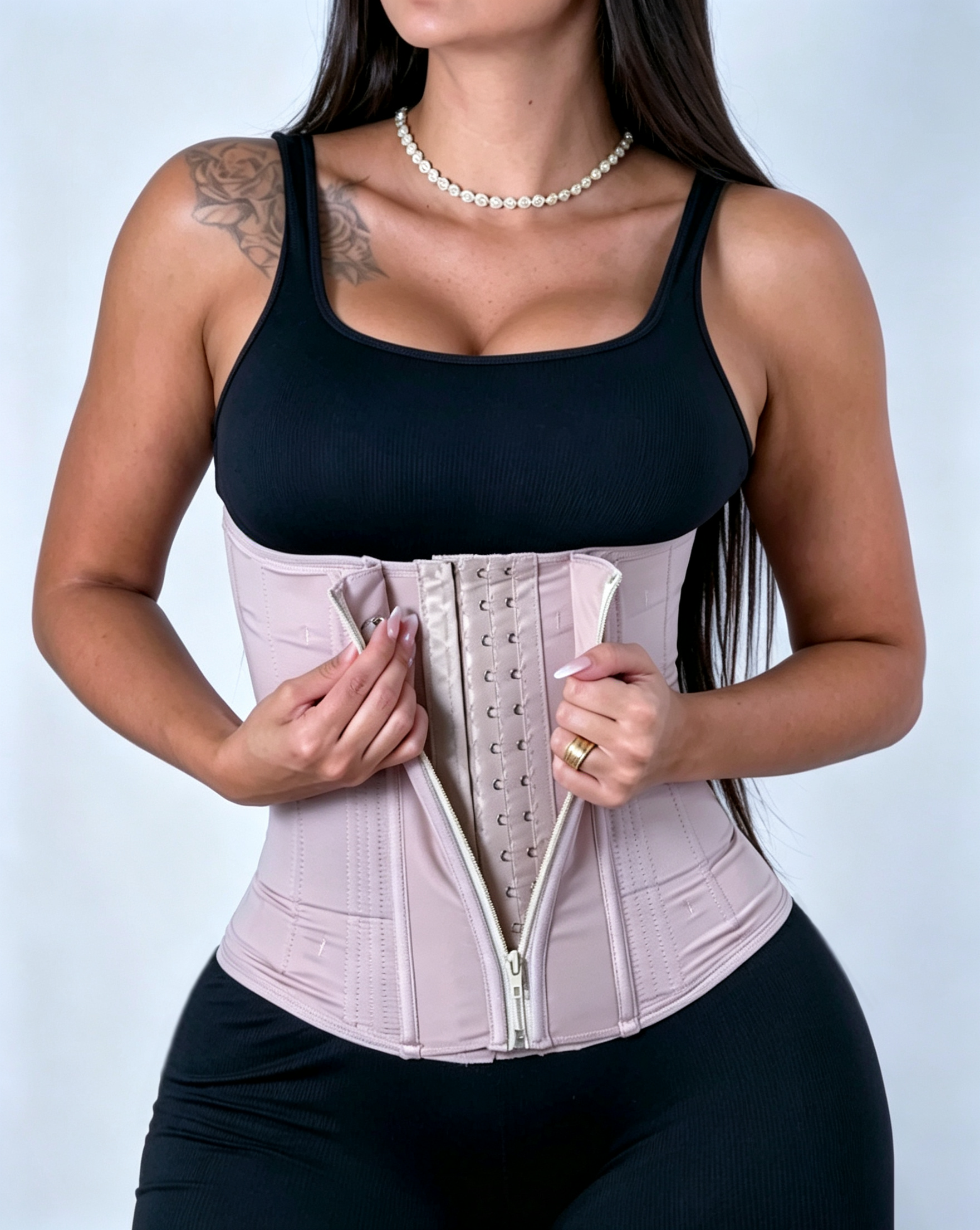 Double Compression Hourglass Adjustable Strap Tummy Control Zipper Waist Trainer - By Qivii