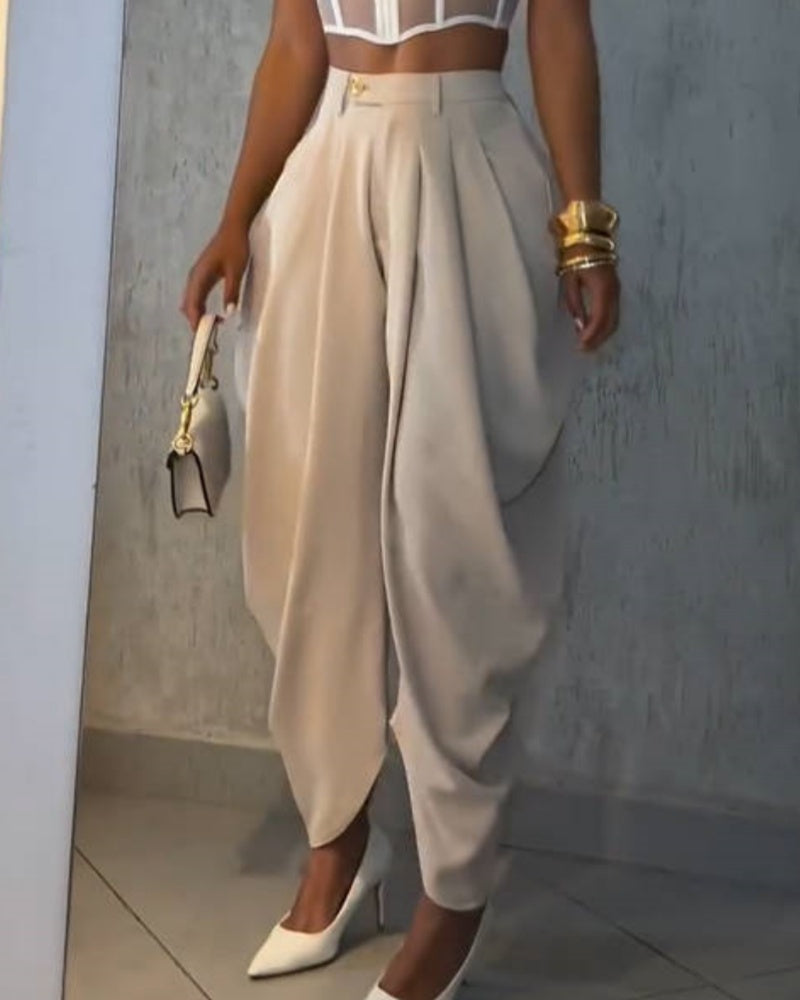 Shapshe® Leisure High Waisted Pleated Wide Leg Harem Pants - By Qivii