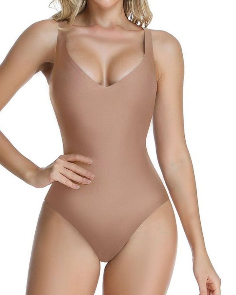 Seamless V Neck Tummy Control Shapewear Bodysuit - By Qivii