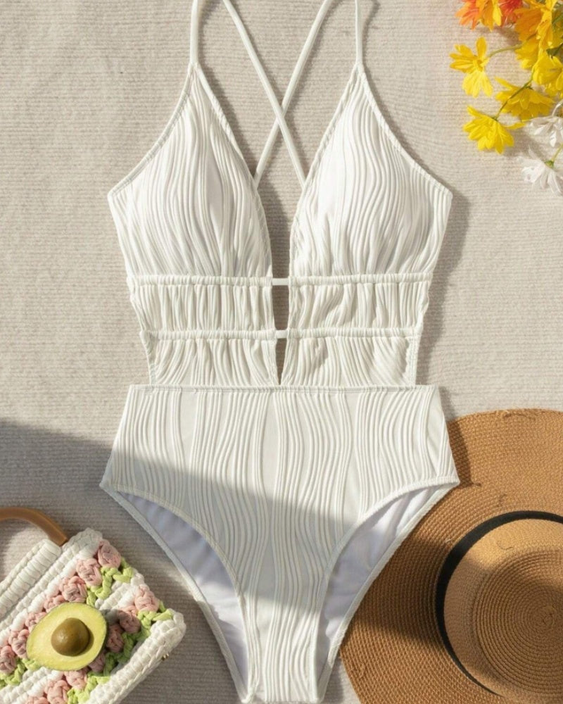 Sexy Backless Deep V Tummy Control Swimsuit Back Lace Up - By Qivii