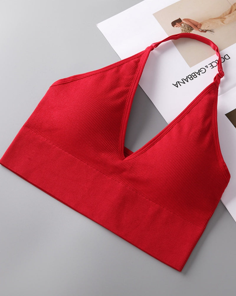 Deep V Sexy Halter Neck Backless Triangle Cup Wireless Bra