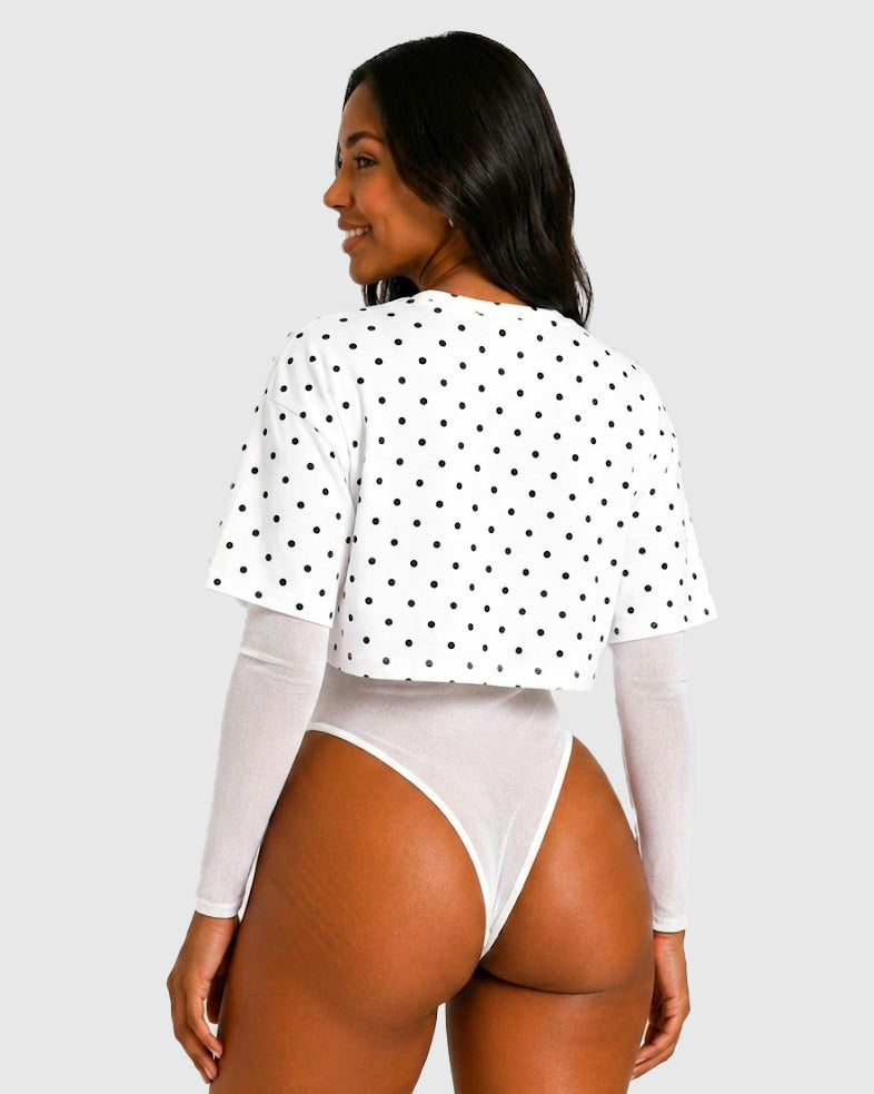 Polka Dot Sheer Mesh One-piece Bodysuit - By Qivii
