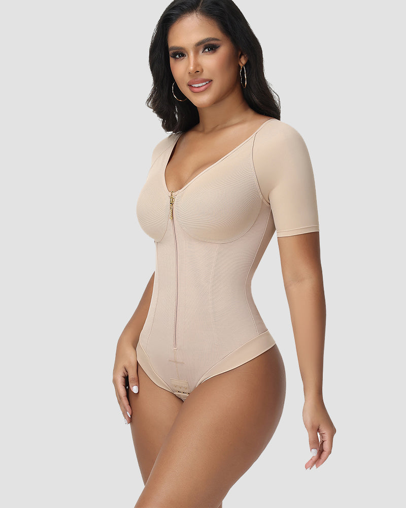 Shapshe® Short-Sleeve Tummy Control Thong Bodysuit
